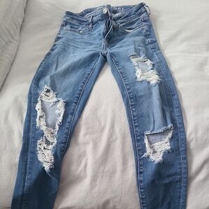 American Eagle Outfitters Ripped Blue Skinny Jeans
